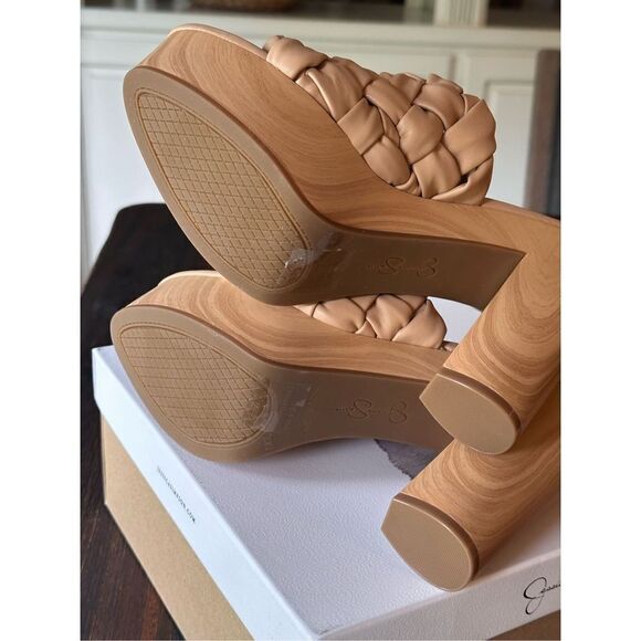 Jessica Simpson Tan Neutral Woven/Braided Wood Platform Heels - Picture 8 of 9